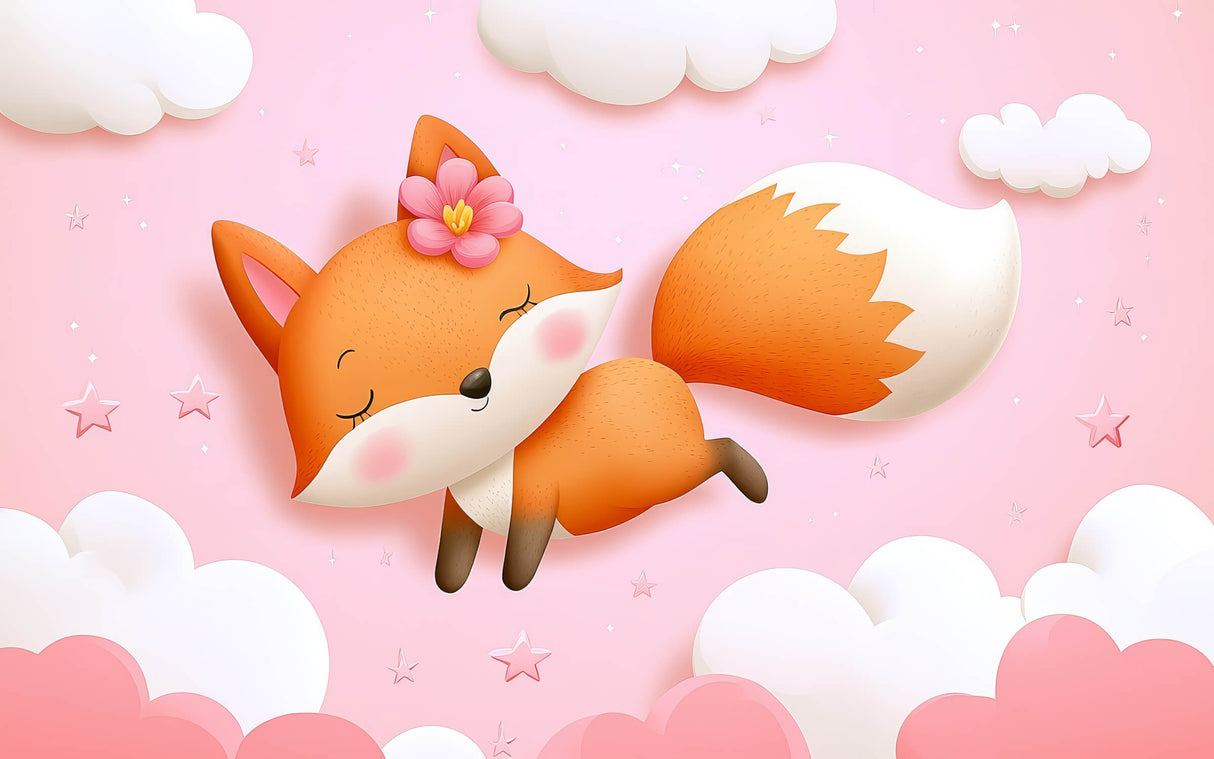Fox and pink clouds design file showing delicate details and soft color palette