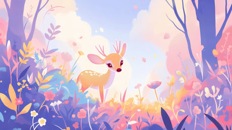 Forest Animals Wallpaper creating a magical atmosphere in a cozy nursery with soft pastel colors and enchanted deer design