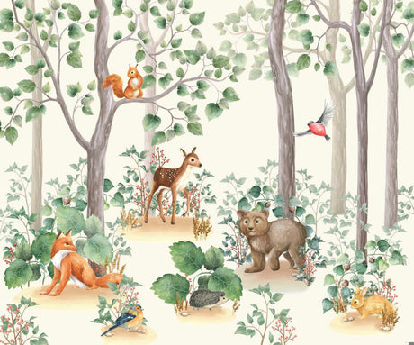 Forest Animals Wallpaper design file showing detailed watercolor woodland creatures and foliage
