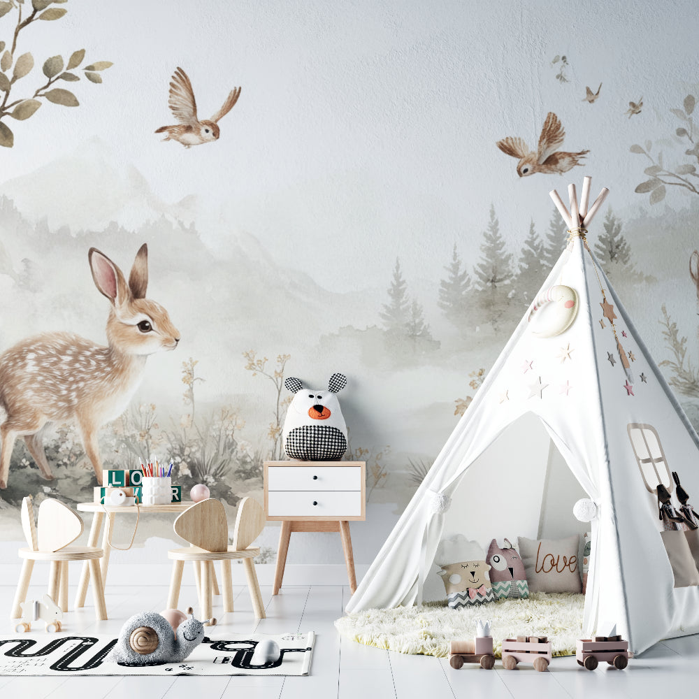 Forest Animals Wallpaper creating magic in modern playroom setting