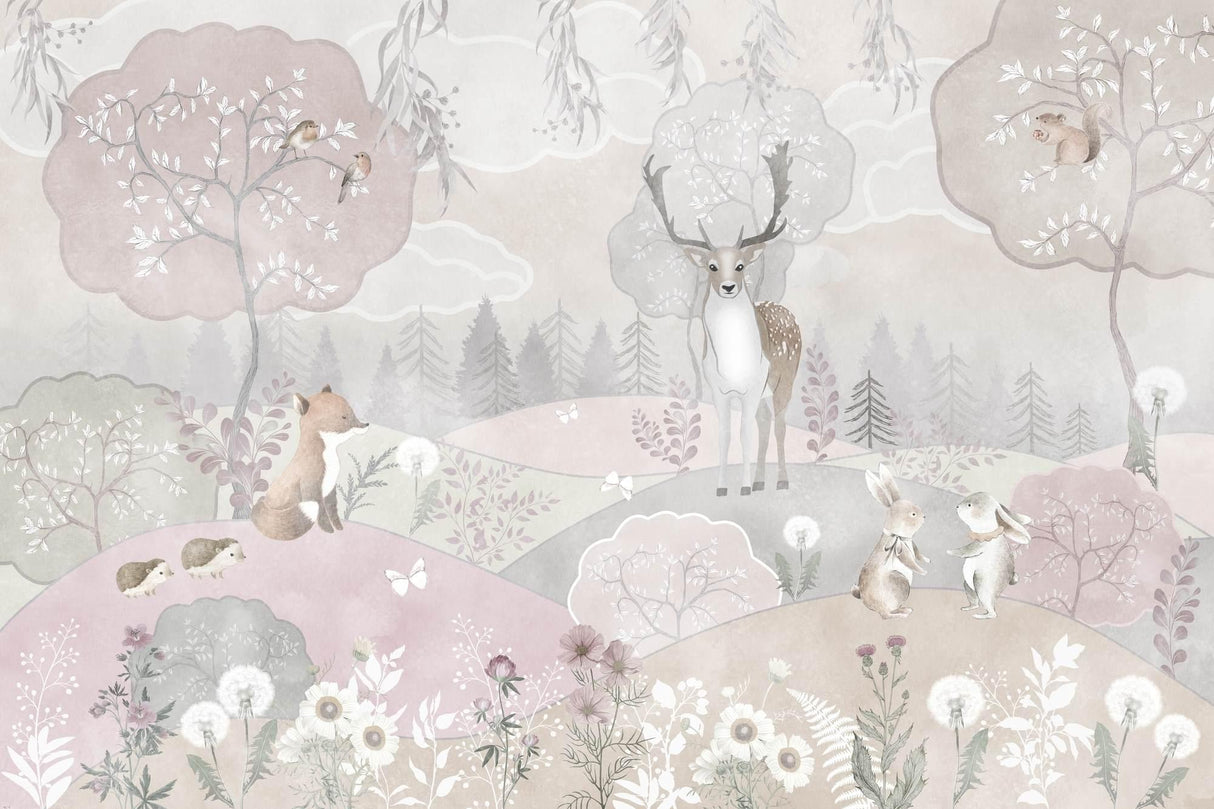 Forest Animals Wallpaper design file showing detailed woodland scene with deer and rabbits