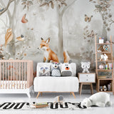 Enchanted forest wallpaper bringing nature into a peaceful bedroom setting