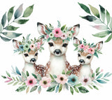 Forest animals wallpaper design file showing watercolor deer family with floral details