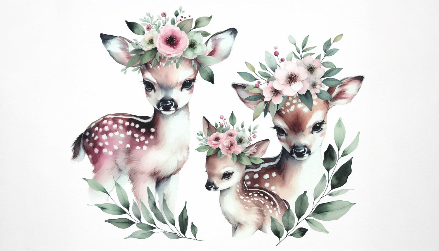 Forest Animals Wallpaper design file showing detailed watercolor deer and flower pattern