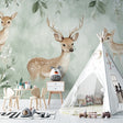 Forest Animals Wallpaper in cozy nursery with rocking chair and natural light showing gentle deer design