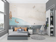 Forest Animals Wallpaper in modern nursery, showing golden deer and mountains creating a calm, nature-inspired space