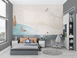 Forest Animals Wallpaper in modern nursery, showing golden deer and mountains creating a calm, nature-inspired space