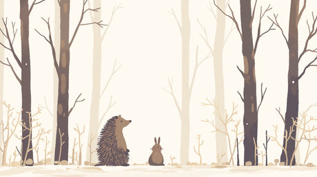 Forest animals wallpaper design file showing hedgehog and rabbit characters in misty woodland scene