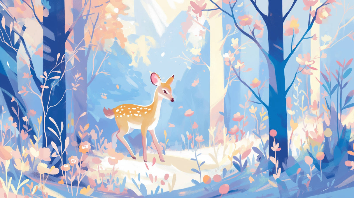 Forest Animals Wallpaper design file showing detailed deer and woodland pattern with soft pastel colors