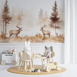 Forest Deer Mural displayed in master bedroom, showing full wall installation