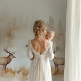 Nature Wall Mural in home office setting with deer and misty forest theme