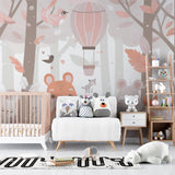 Pink Forest Animals Mural in a playroom with reading nook