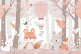 Forest Animals design file showing detailed woodland scene with pink hot air balloon pattern