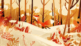 Playful fox wallpaper brightening up a kid's reading nook with soft cushions