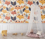 Fox Pattern Wallpaper creating cozy atmosphere in children's bedroom with wooden accents