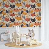 Woodland Fox Wallpaper in modern playroom setting with reading nook