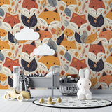 Fox Pattern Mural displayed in Scandinavian style children's room