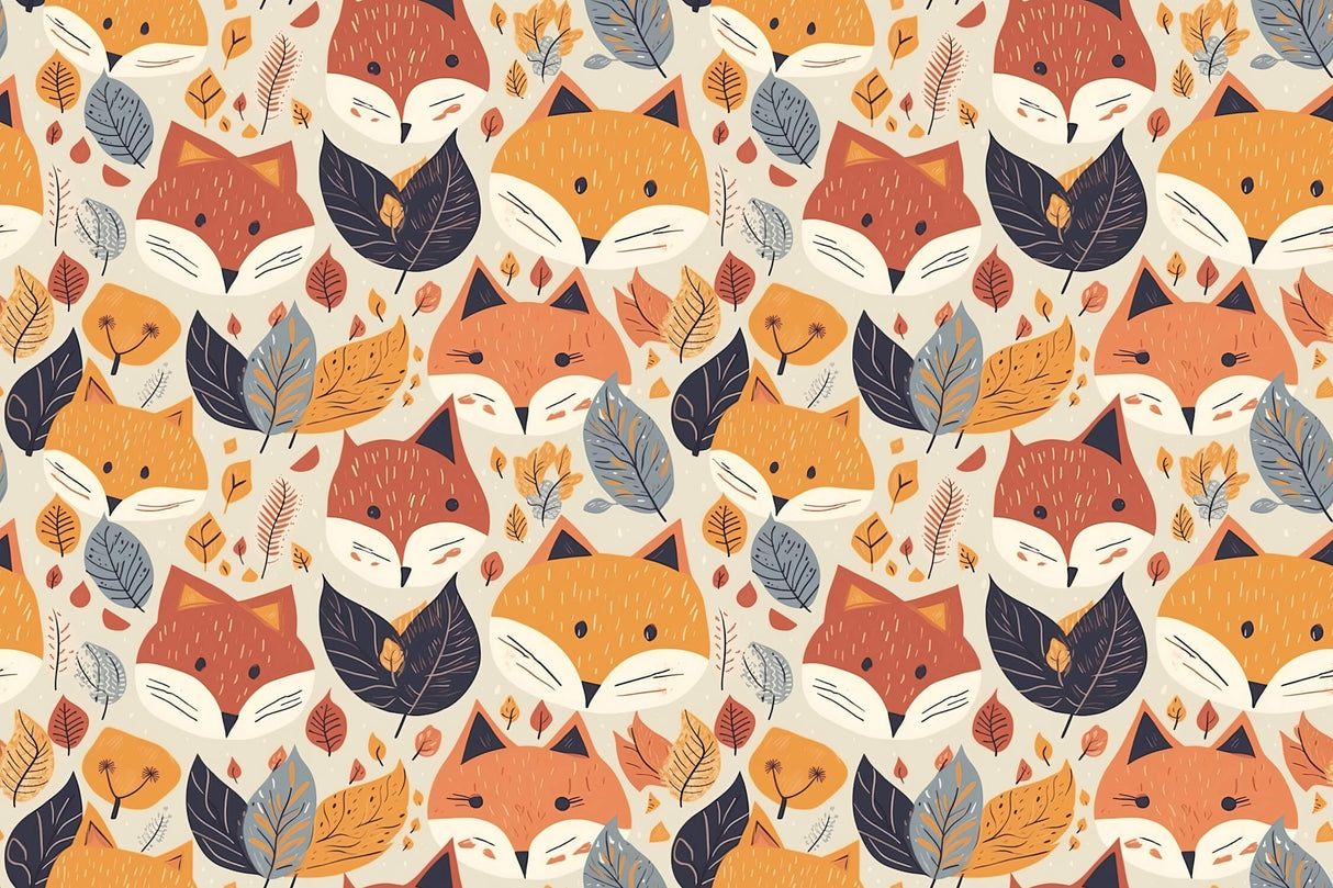 Fox Pattern Wallpaper design file showing full repeat pattern with autumn leaves