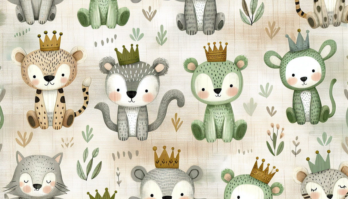 Forest Animals design file showing detailed pattern of crowned woodland creatures and botanical elements