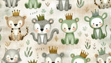 Forest Animals design file showing detailed pattern of crowned woodland creatures and botanical elements