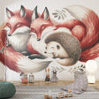 Forest animals wallpaper creating a cozy atmosphere in a modern nursery with soft lighting and natural wood furniture