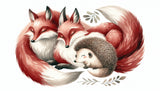 Forest animals wallpaper design file showing detailed fox and hedgehog illustration with gentle colors