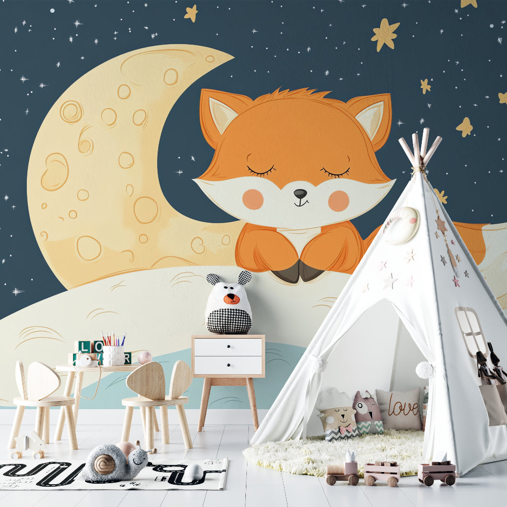 Woodland animal mural in modern nursery with minimalist furniture