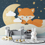 Fox and moon wallpaper creating dreamy atmosphere in toddler's bedroom