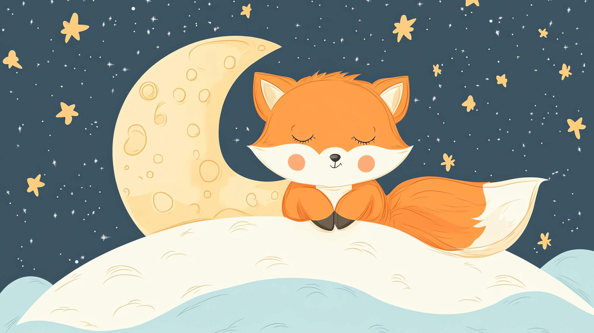 Design file of sleeping fox and moon pattern with detailed starry night sky