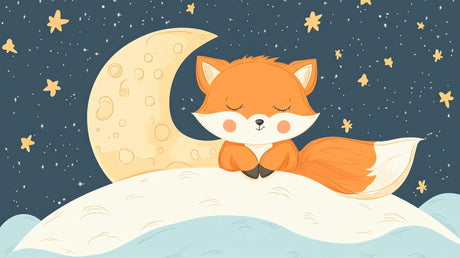 Design file of sleeping fox and moon pattern with detailed starry night sky