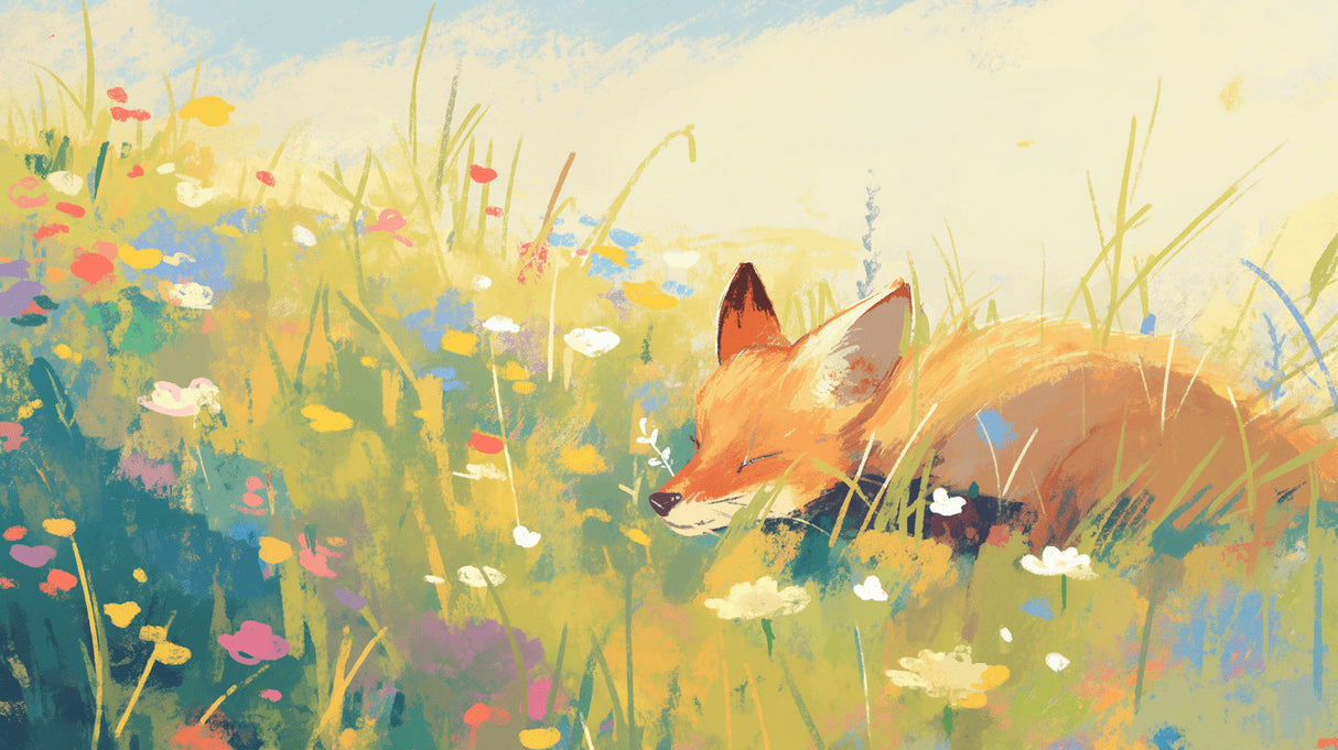 Sleeping fox in wildflower meadow design file showing detailed watercolor artwork and pattern