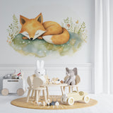 Woodland fox mural bringing nature into a child's reading nook with soft lighting