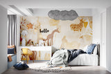 Terracotta woodland mural in cozy reading nook with floor cushions