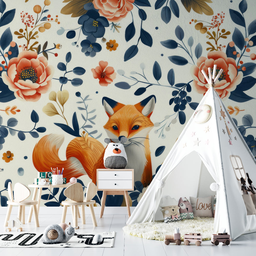Forest animal wallpaper bringing charm to a modern living room setting