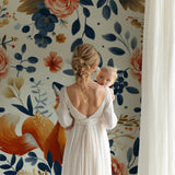Fox mural wallpaper creating a stunning accent wall in a master bedroom