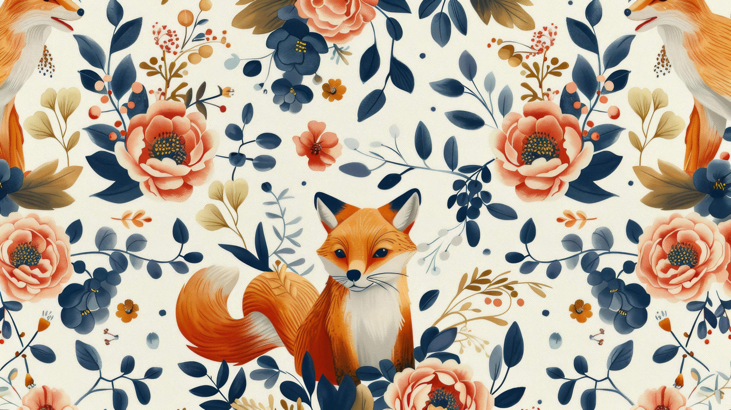 Fox and navy floral pattern design file showing intricate details and color palette