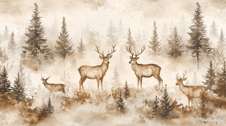Forest deer wallpaper design file showing intricate watercolor details and pattern layout