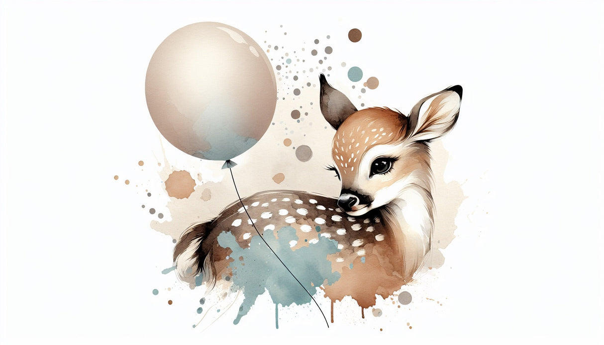 Watercolor deer with balloon design file showing detailed pattern and soft color palette