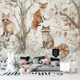 Fox mural wallpaper adding warmth to modern nursery design