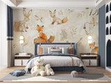 Woodland animal mural creating cozy reading nook in children's bedroom