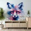 Watercolor Fox Wallpaper creating a magical atmosphere in a modern nursery with soft pink and blue tones