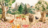 Watercolor forest animals wallpaper design file showing detailed wildlife and floral pattern