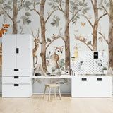 Forest Animals Mural brightening a cozy reading nook with soft natural lighting