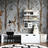 Woodland Mural adding charm to a baby's nursery with neutral decor