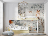Whimsical fox wallpaper transforming a baby's nursery with gentle colors and natural themes