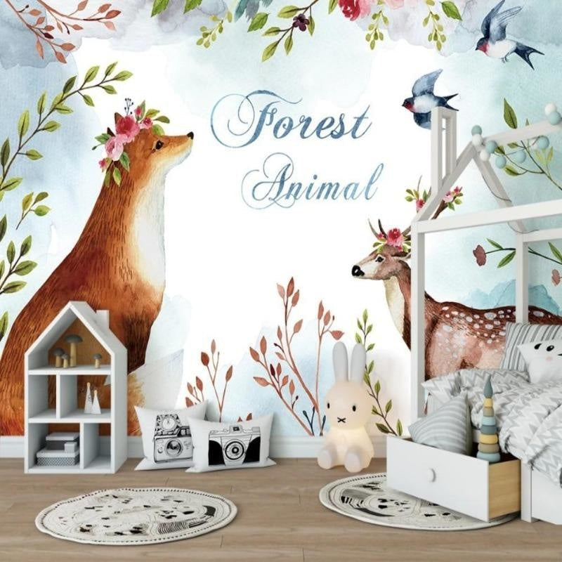 Woodland wallpaper bringing charm to a child's reading nook with natural light