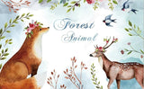 Forest animals wallpaper design file showing detailed watercolor fox and deer illustration