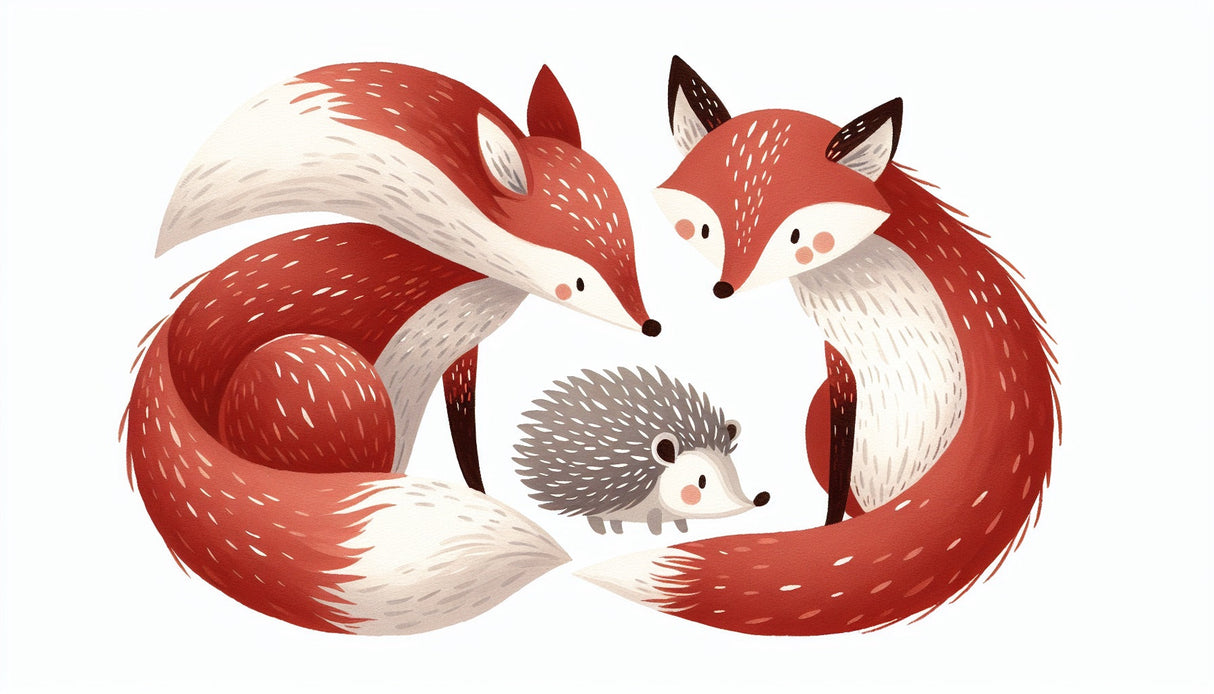 Whimsical fox and hedgehog design file showing detailed forest animal illustration pattern
