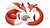 Whimsical fox and hedgehog design file showing detailed forest animal illustration pattern