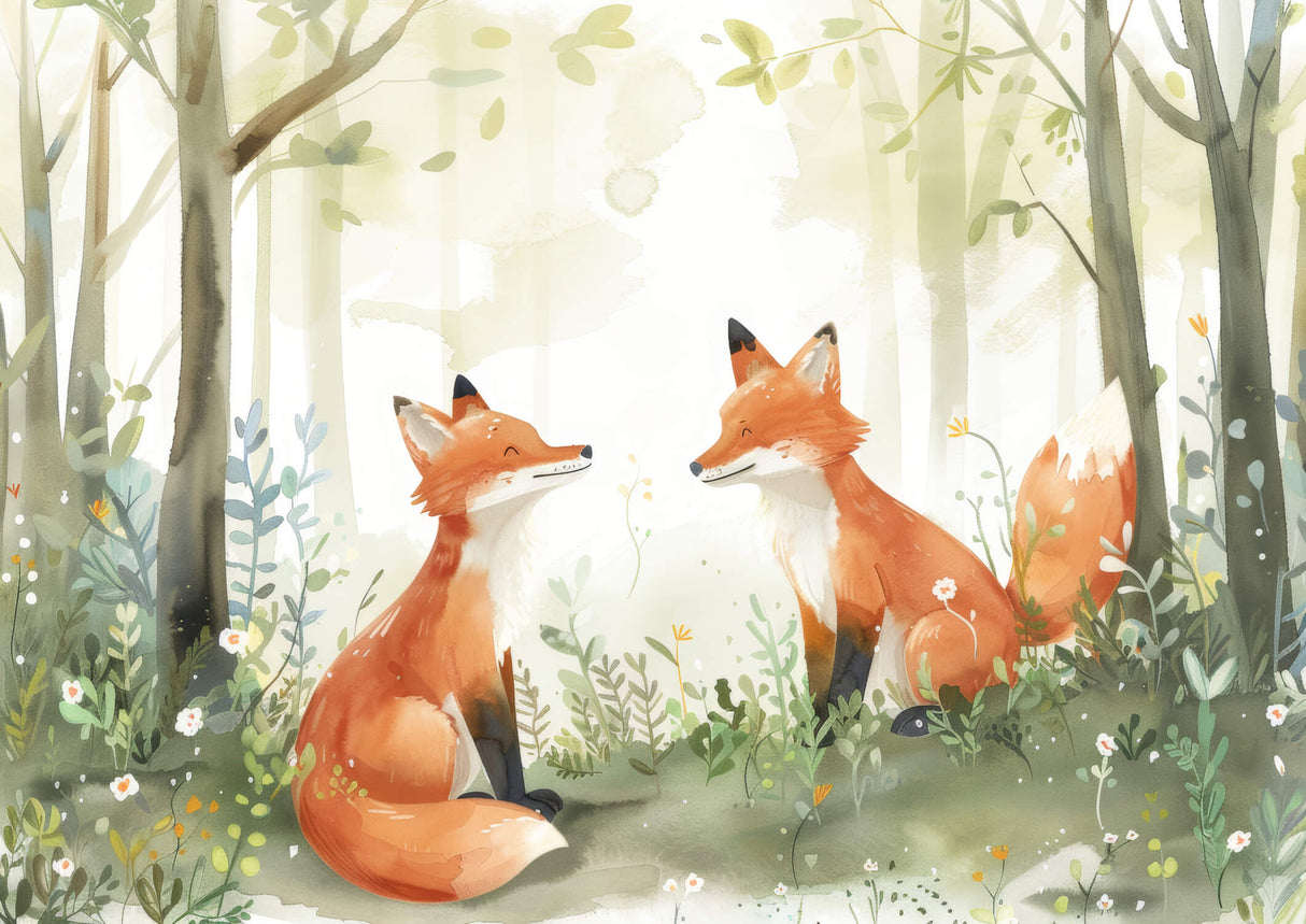 Forest animal wallpaper design file showing detailed fox illustration and misty woodland pattern
